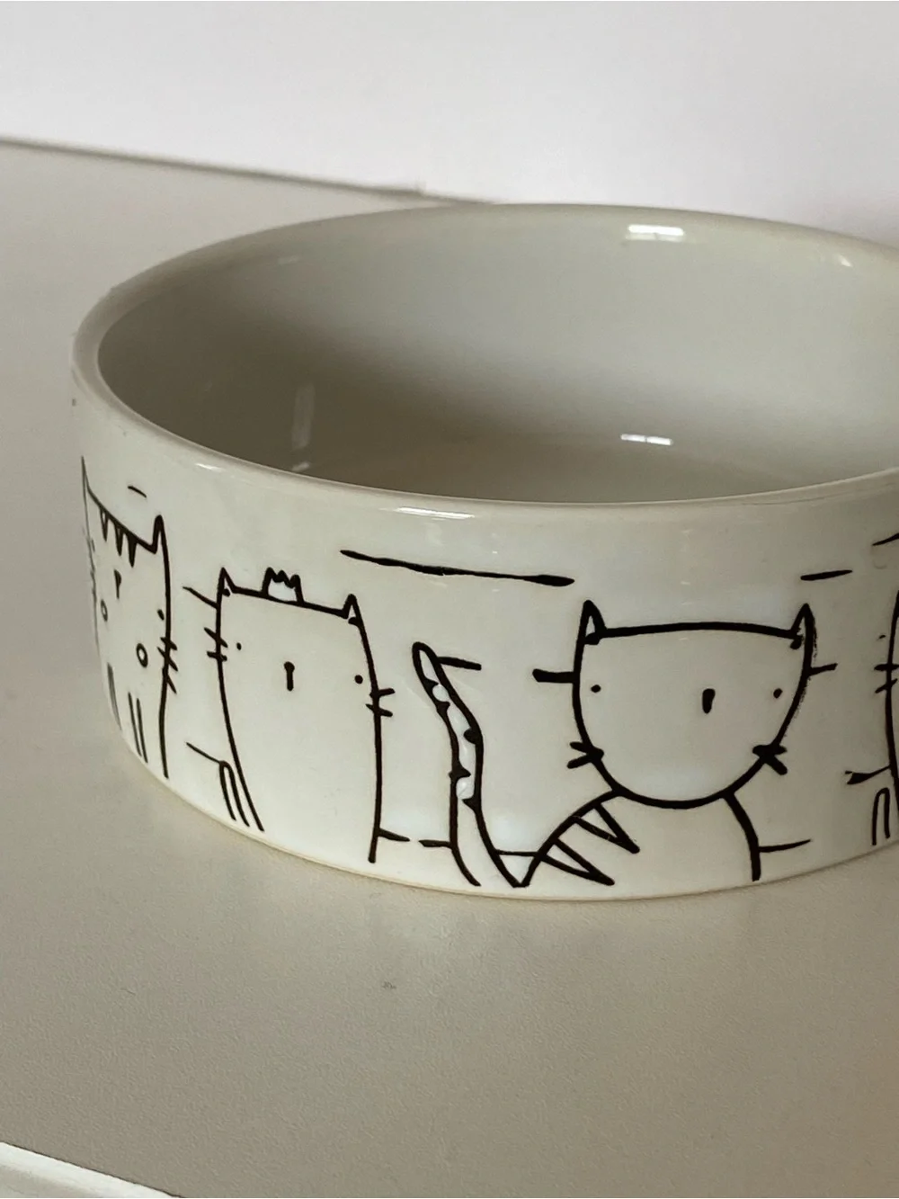 Cat Bowl Food Water Good Kitty White Ceramic 4.5” Embossed Cats All Around EUC